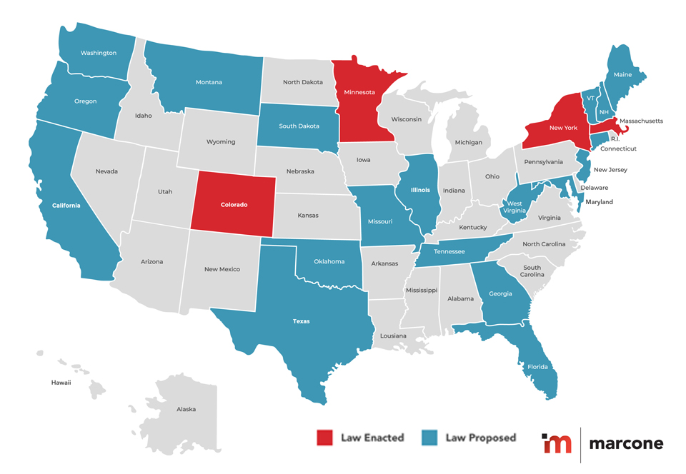 Map of U.S. States with enacted or proposed Right to Repair laws